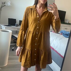 Mustard Button-Down Corduroy Dress